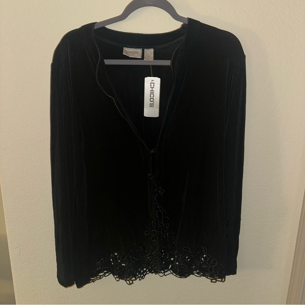 NWT Vintage Y2k Chicos Black Semi Sheer Top